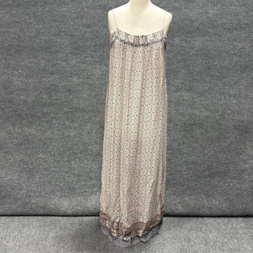 Vince Dress Womens 6 White Silk Polka Dot Maxi Spaghetti Strap Boho Swing